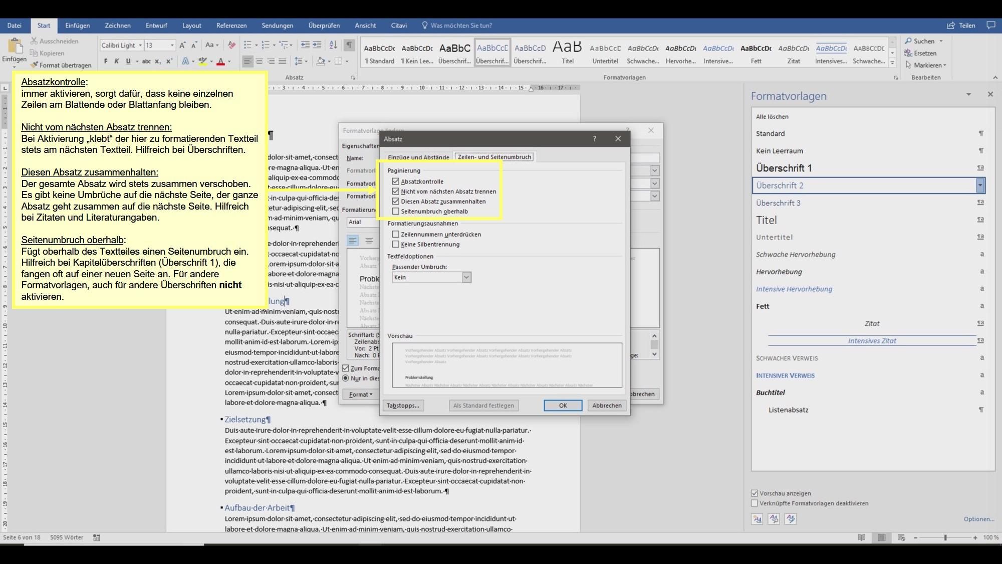 Word Formatvorlage Zeilenumbruch Seitenumbruch