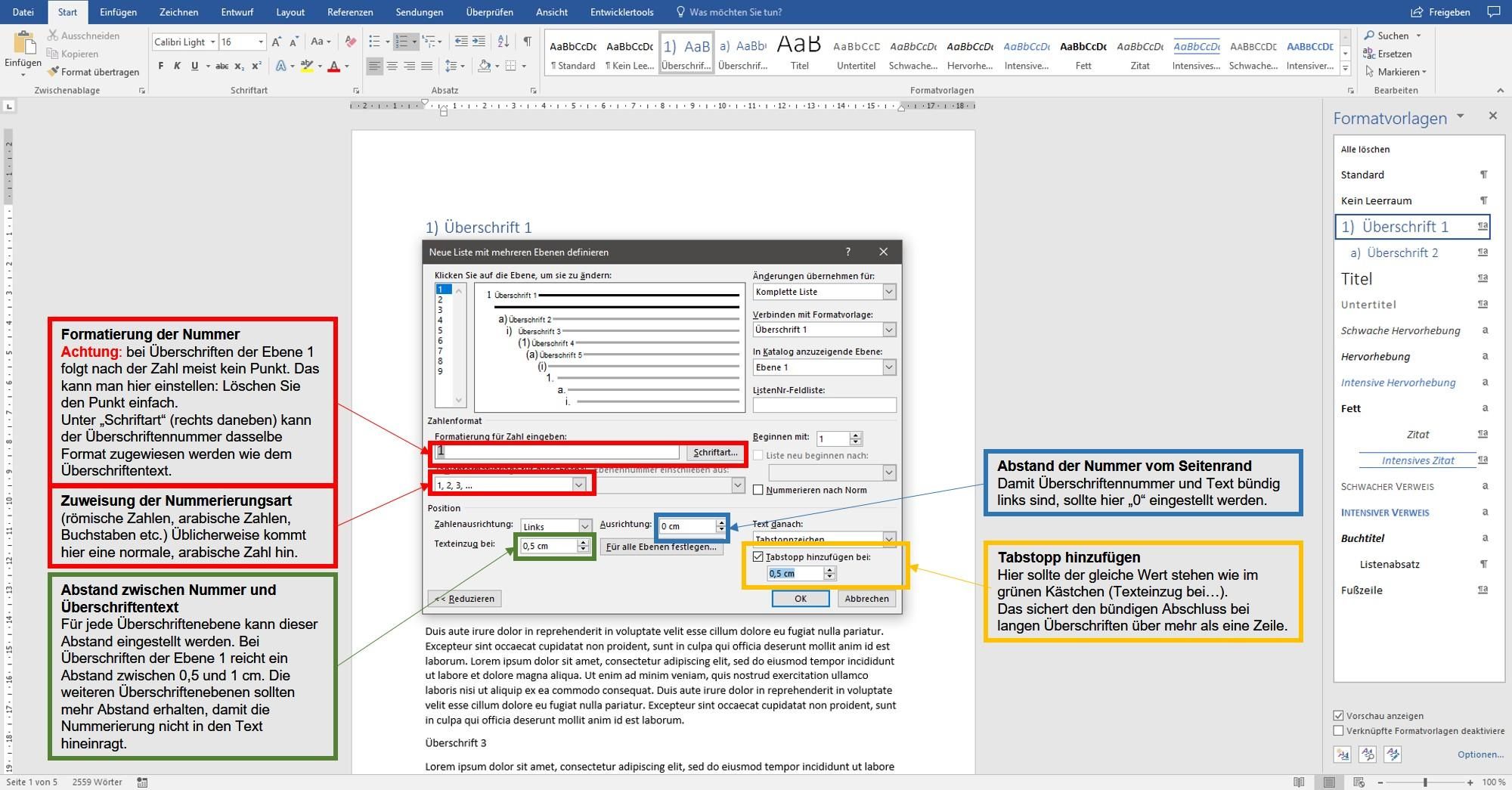 Word Überschriftennummer festlegen und formatieren