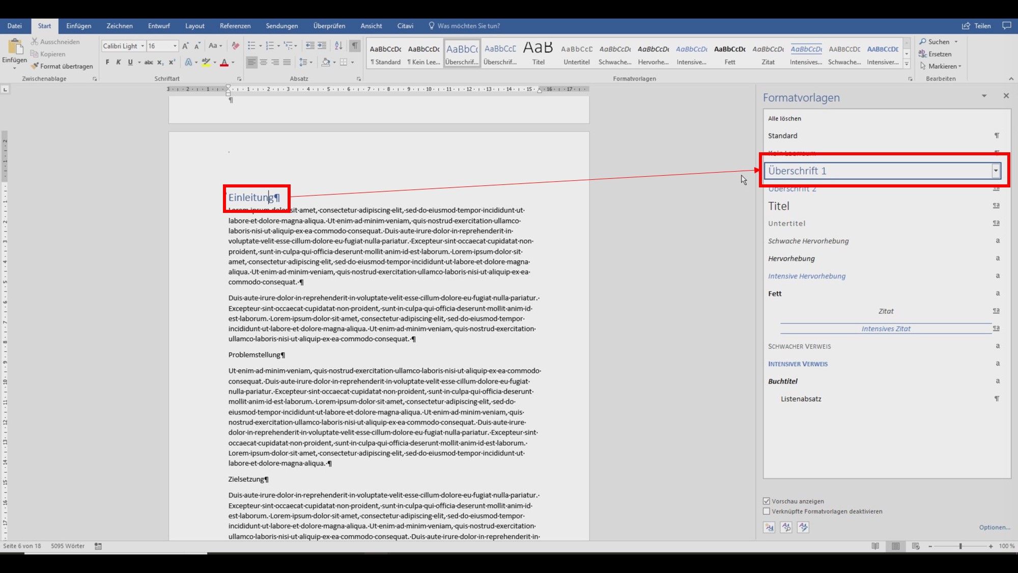 Formatvorlage mit Überschrift verbinden