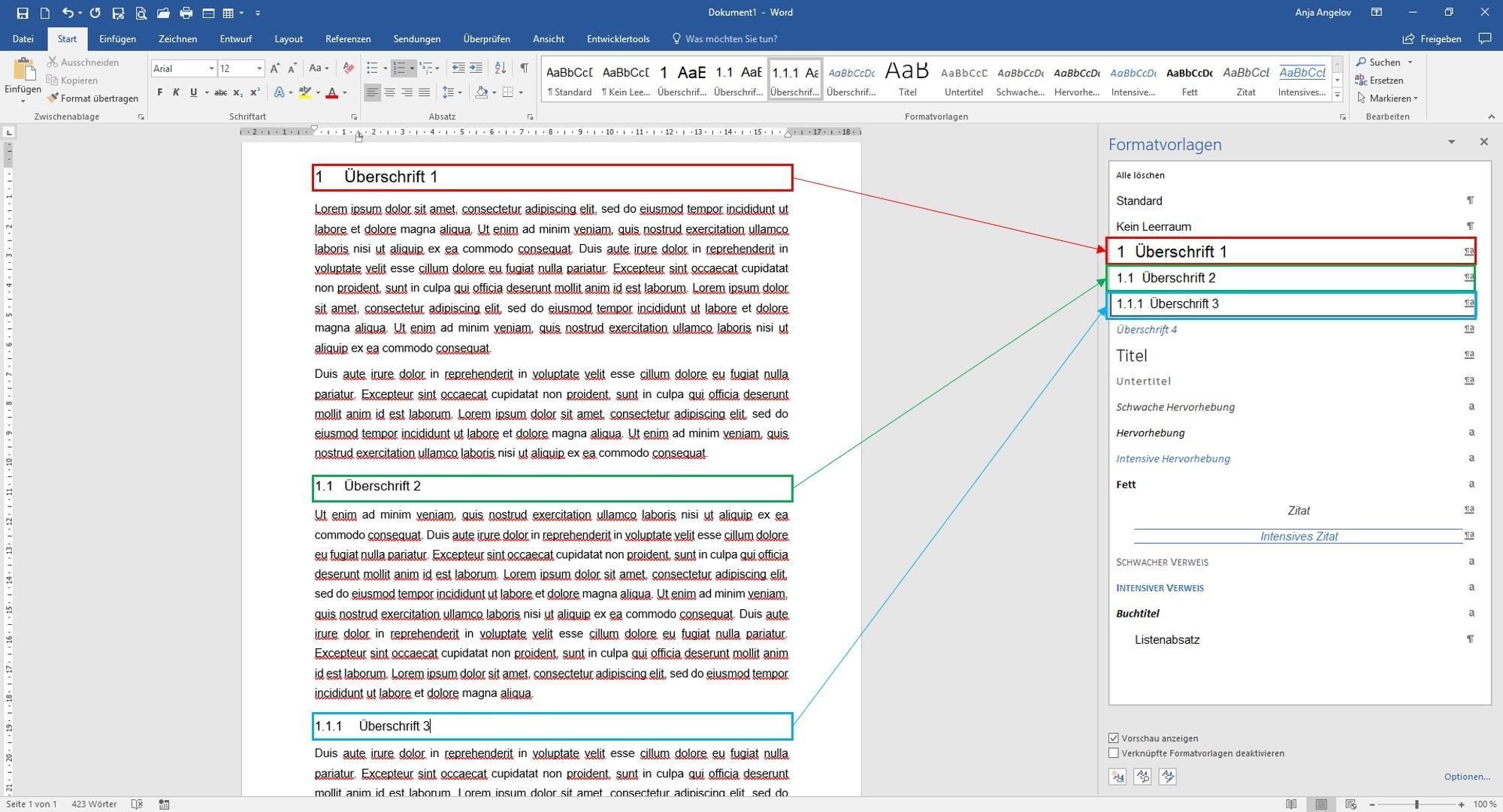 Word Überschriften formatieren